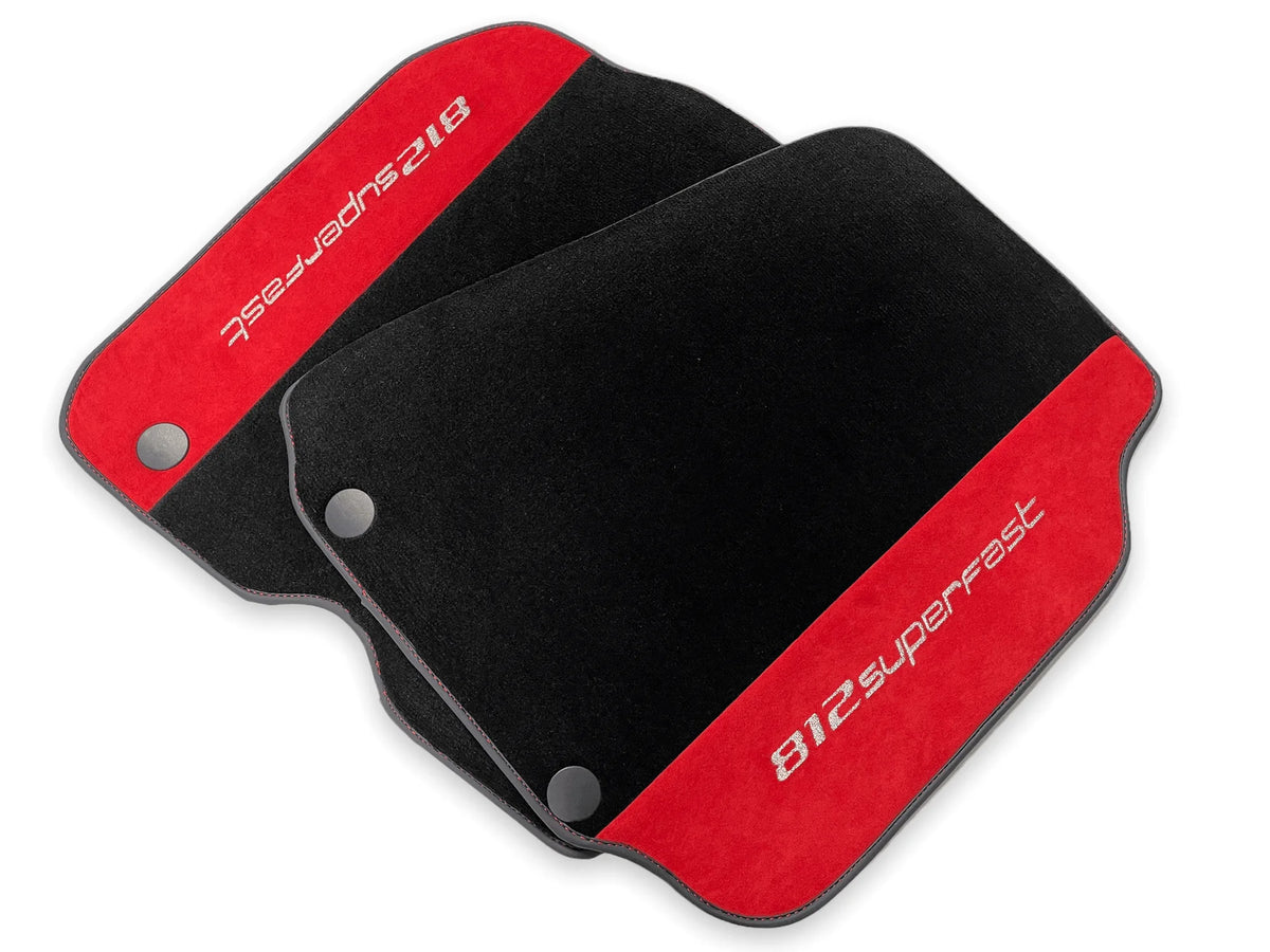 Floor Mats For Ferrari 812 Superfast Red Aclantara And Black Carpet - AutoWin