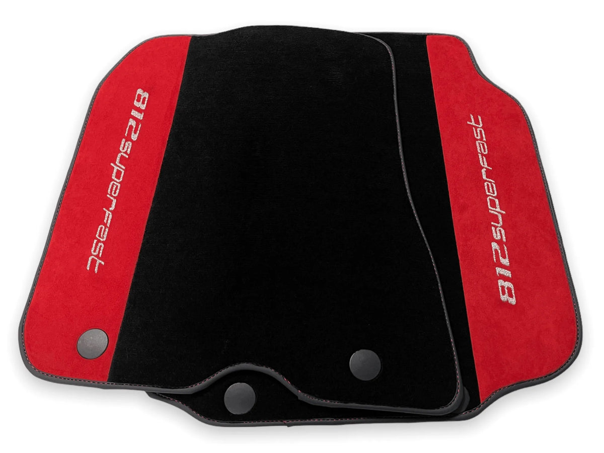 Floor Mats For Ferrari 812 Superfast Red Aclantara And Black Carpet - AutoWin