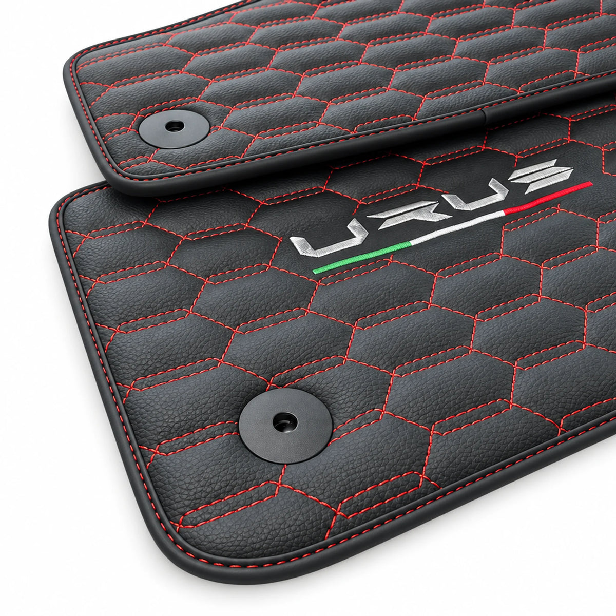 Floor Mats For Lamborghini Urus Leather Red Stitching - AutoWin