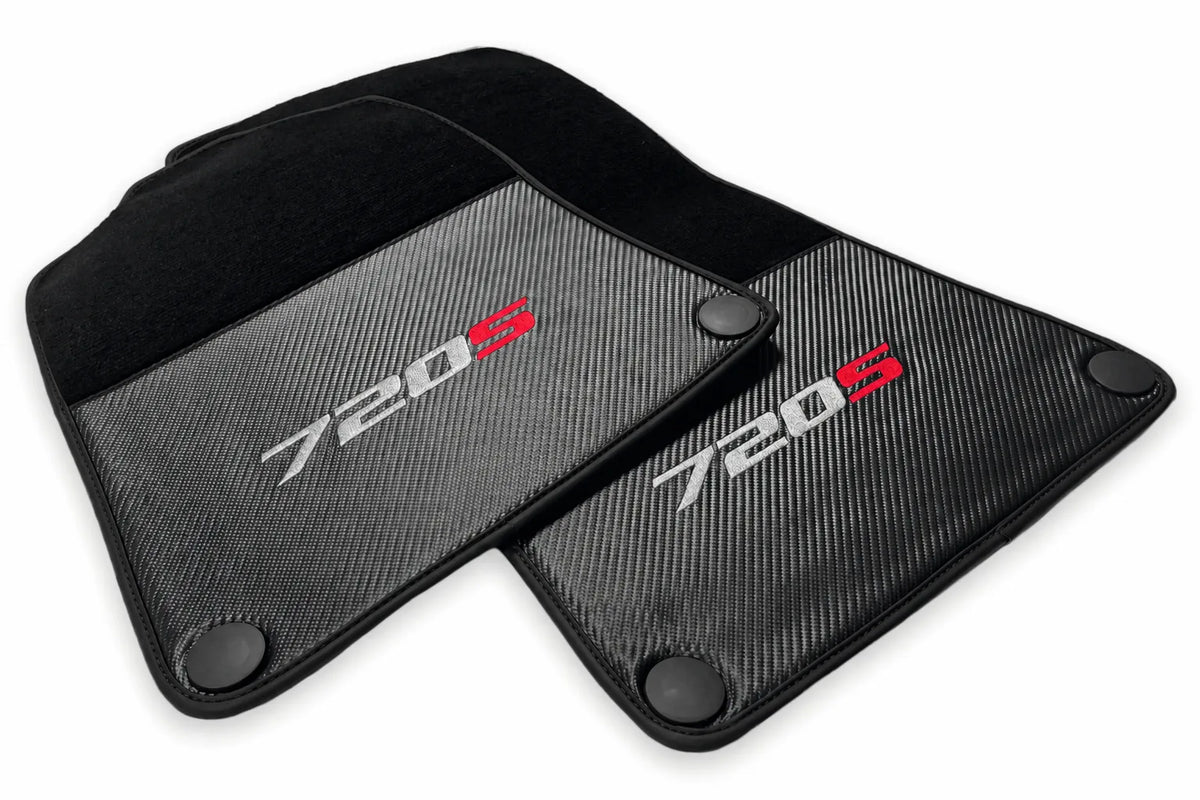 Floor Mats For McLaren 720S Black Tailored Carpets With Carbon Black trim