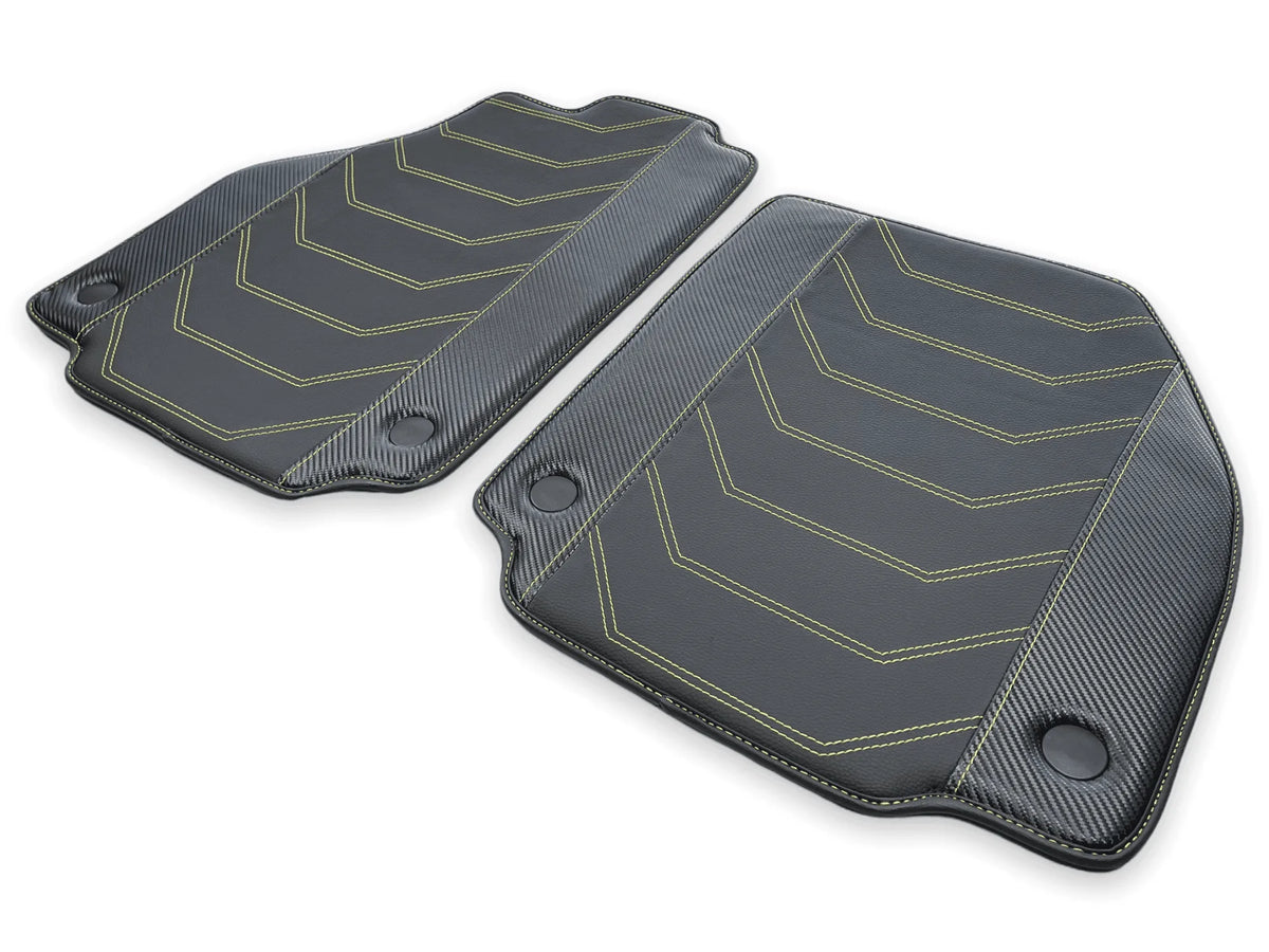 Leather Floor Mats For Ferrari 458 Spider 2012-2015 Black With Yellow Sewing