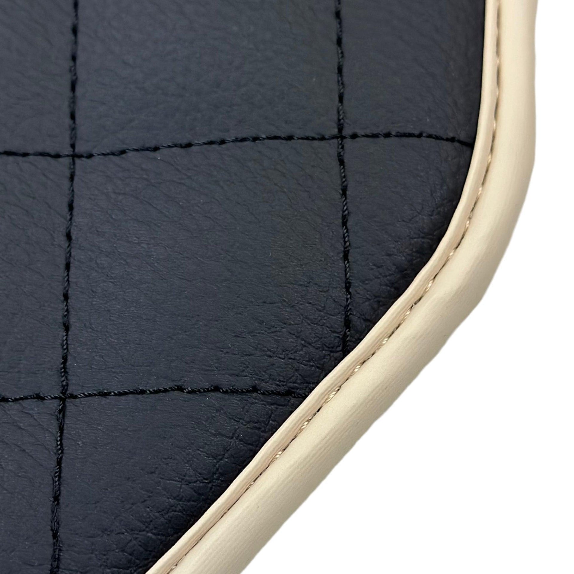 Leather Floor Mats for Ferrari California T (2015-2018) Black Sewing ER56 Design | Beige Trim - AutoWin