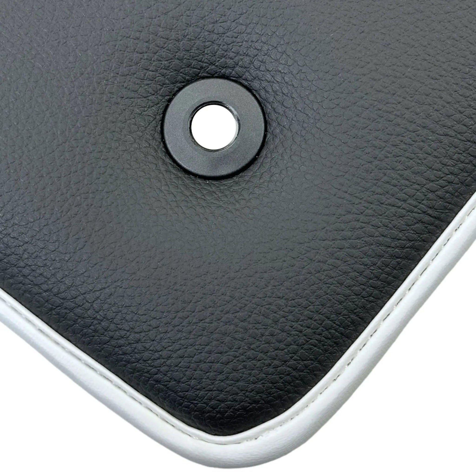 Leather Floor Mats for Ford Mustang GT350 Shelby (2015-2021) with Cobra Sewing | White Trim - AutoWin