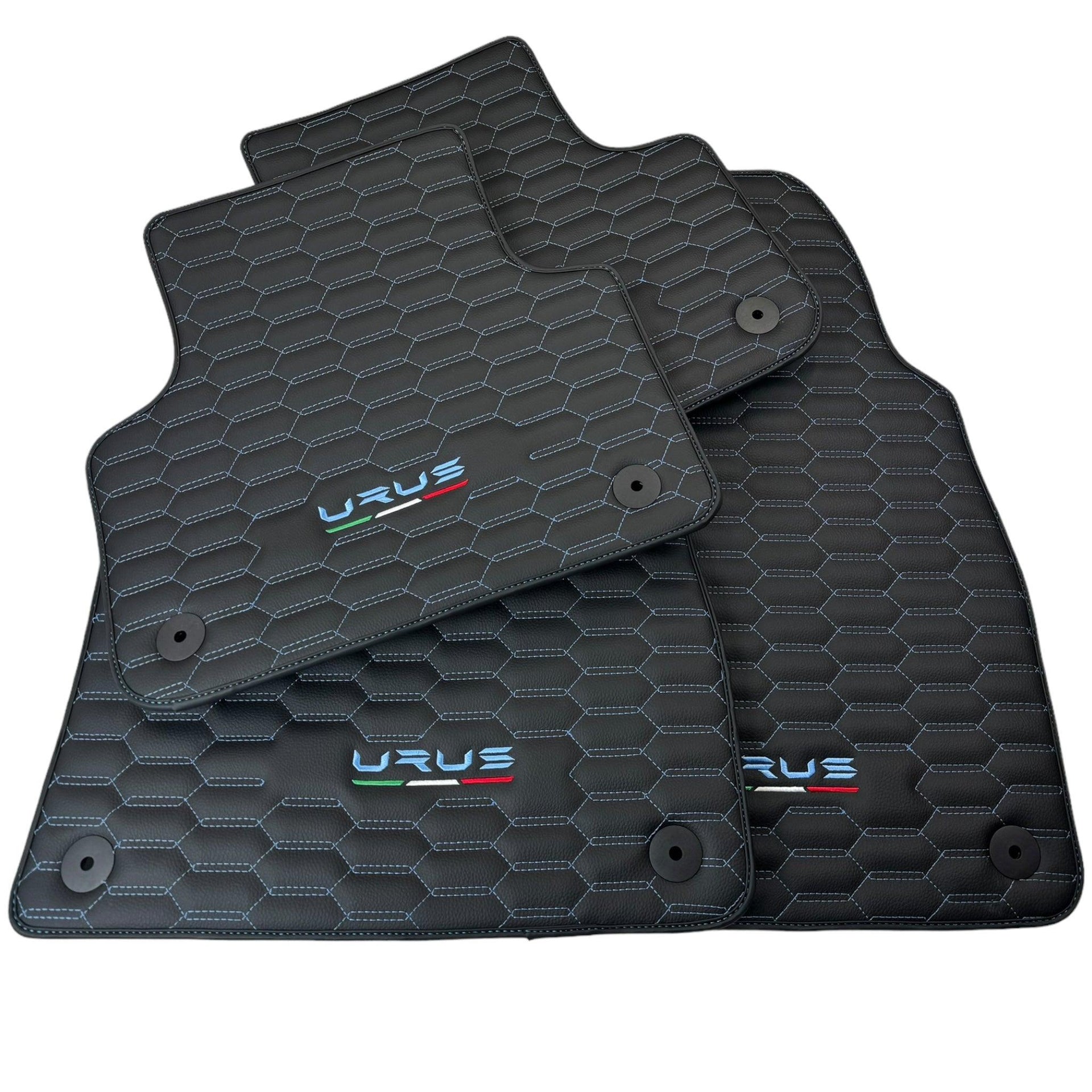 Leather Floor Mats for Lamborghini Urus with Blue Stitching - AutoWin