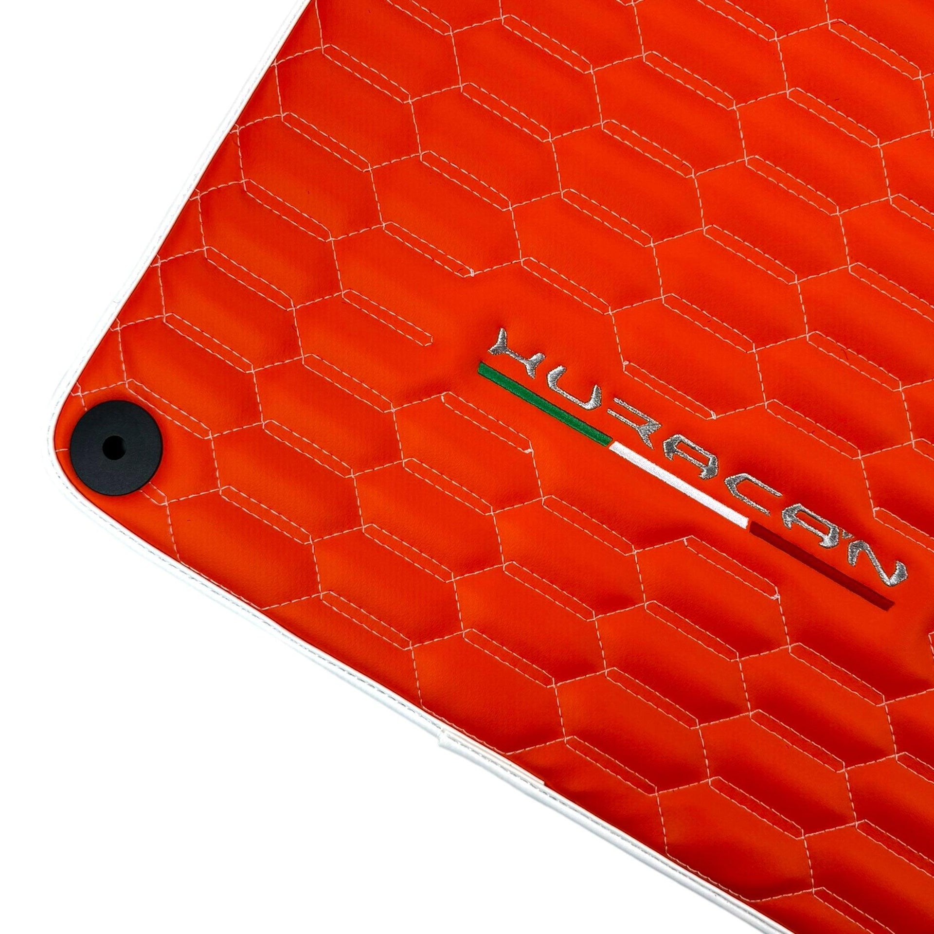 Orange Leather Floor Mats for Lamborghini Huracan with White Trim - AutoWin