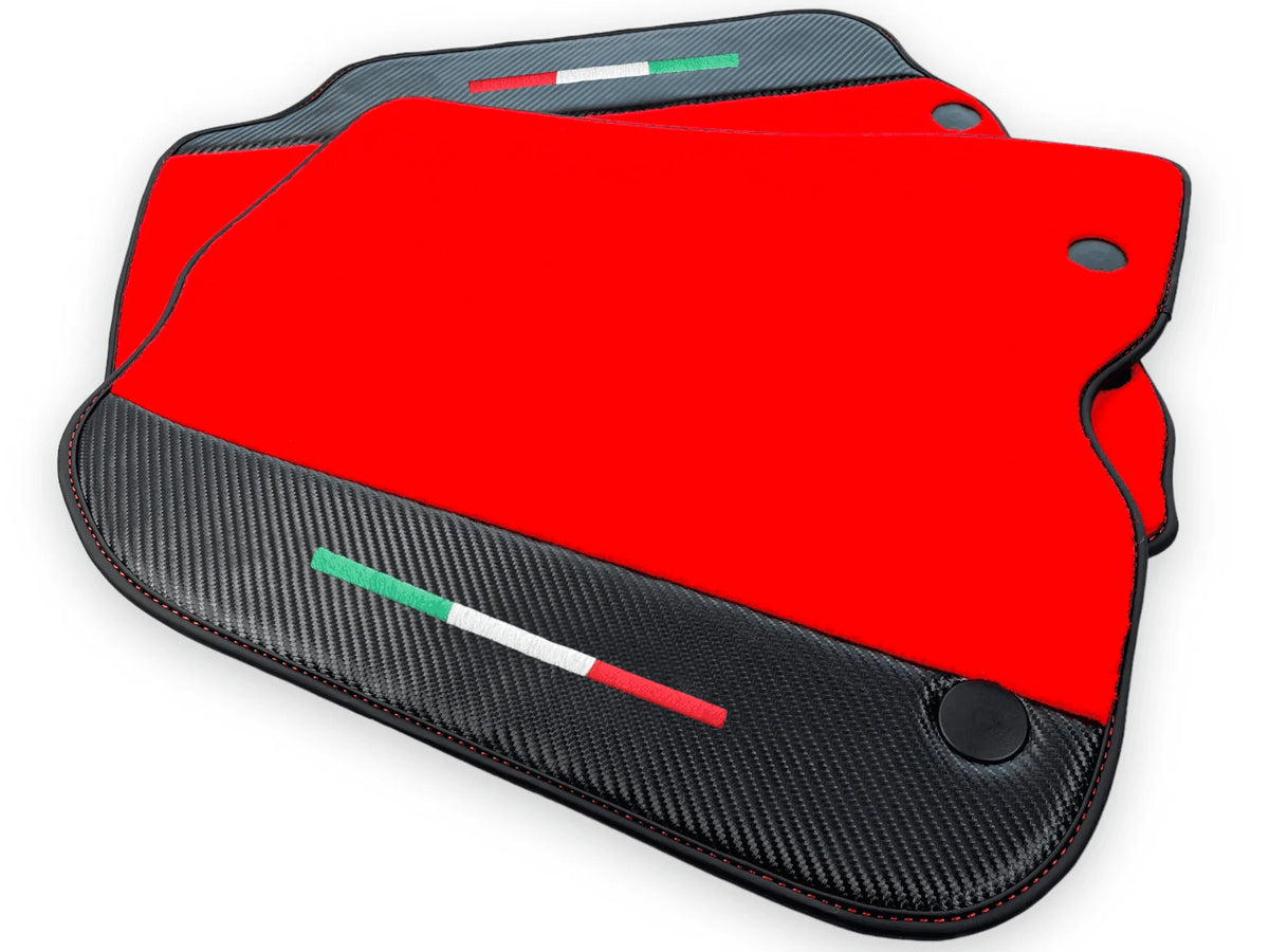 Red Floor Mats For Ferrari 812 Superfast With Carbon Fiber Leather