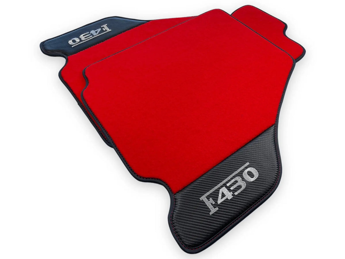 Red Floor Mats For Ferrari F430 2004-2009 With Carbon Fiber Leather - AutoWin