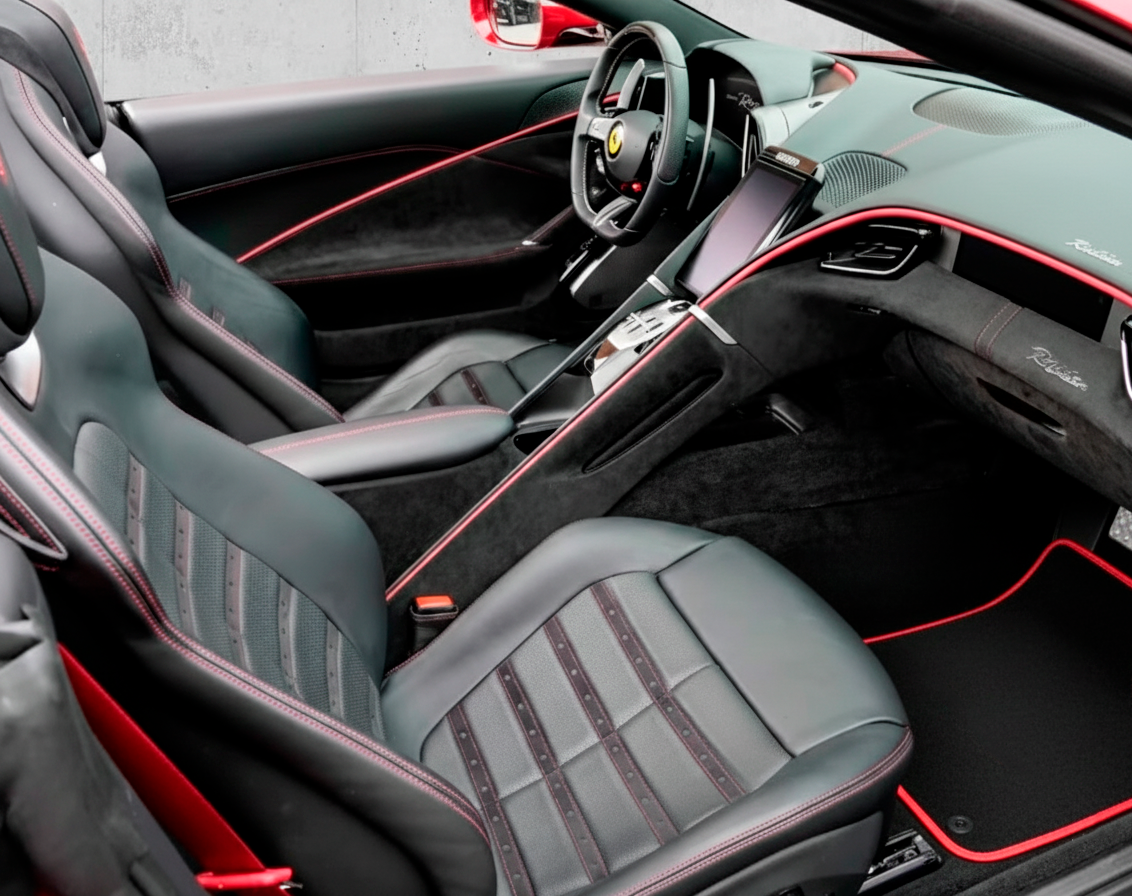 Black Floor Mats for Ferrari Roma (2021-2024) Italian Edition with Red Trim - AutoWin