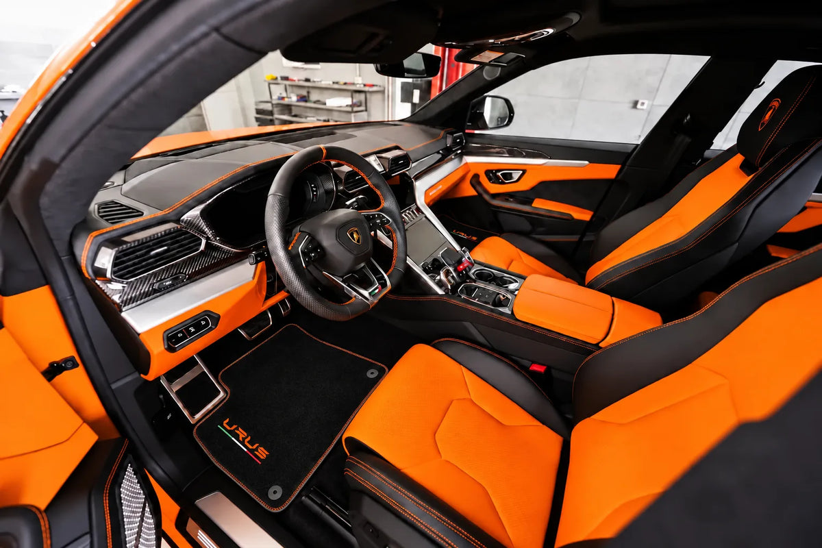 Purple Leather Black Floor Mats for Lamborghini Urus | Black Trim