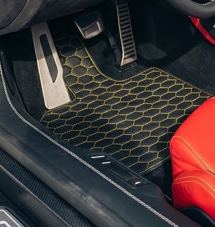 Customizable Leather Floor Mats with Interlaced Hex Pattern for Lamborghini Temerario (2025-2026) - AutoWin