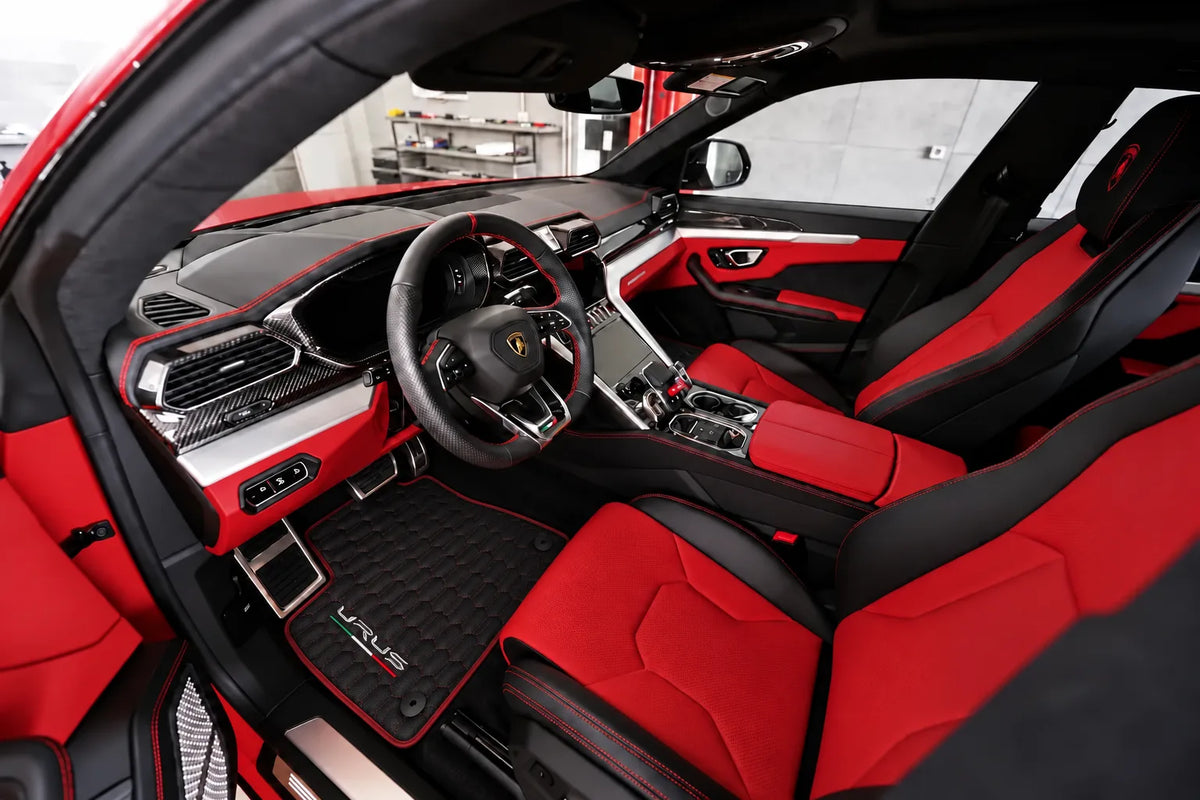 Purple Leather Black Floor Mats for Lamborghini Urus | Black Trim