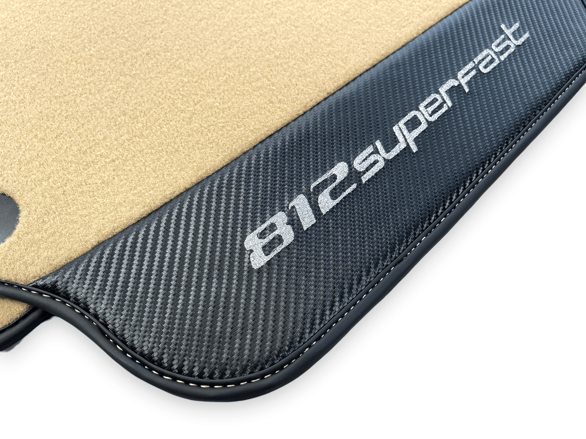 Beige Floor Mats For Ferrari 812 Superfast With Carbon Fiber Leather - AutoWin