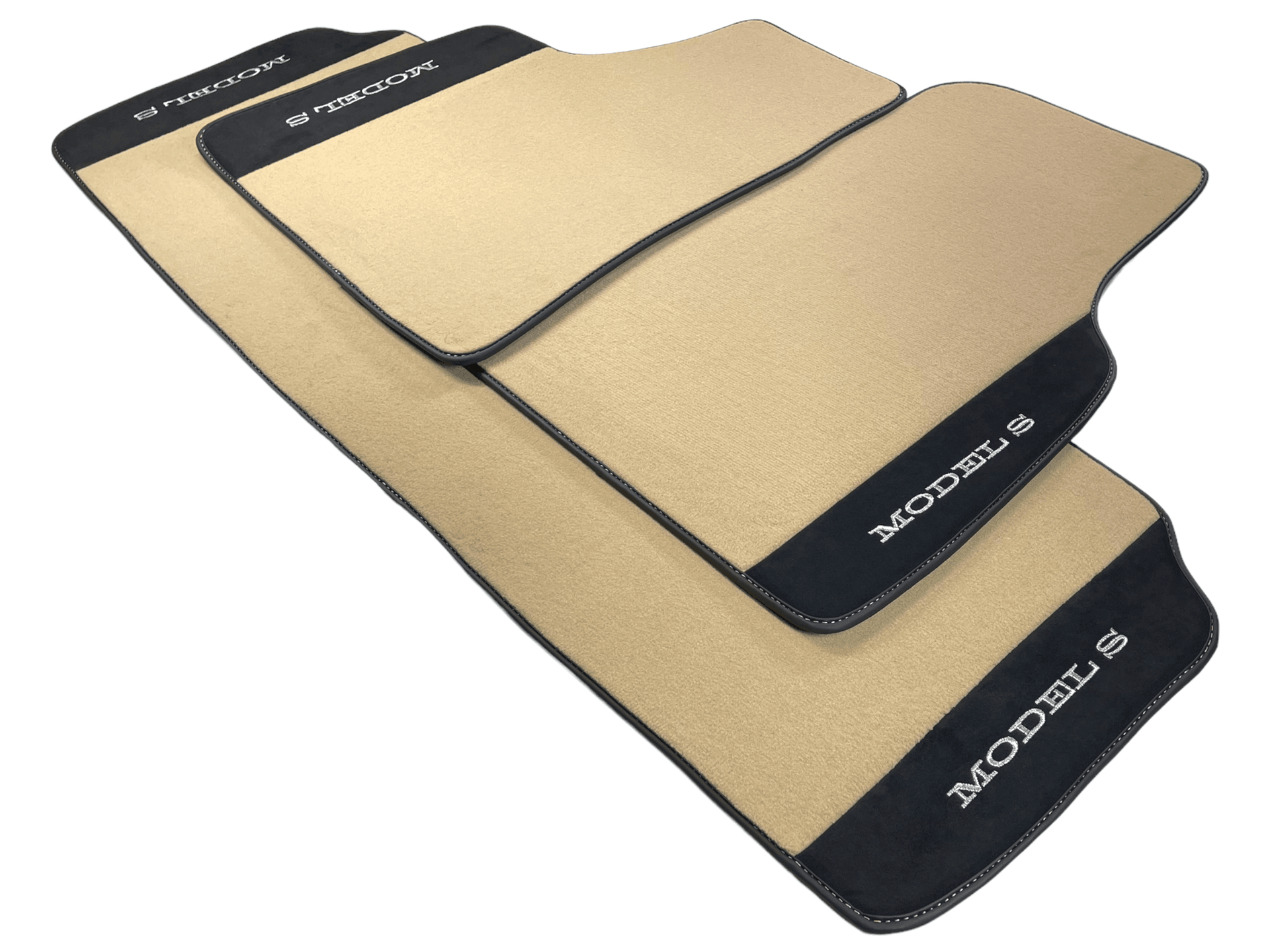 Beige Floor Mats For Tesla Model S With Alcantara Leather - AutoWin
