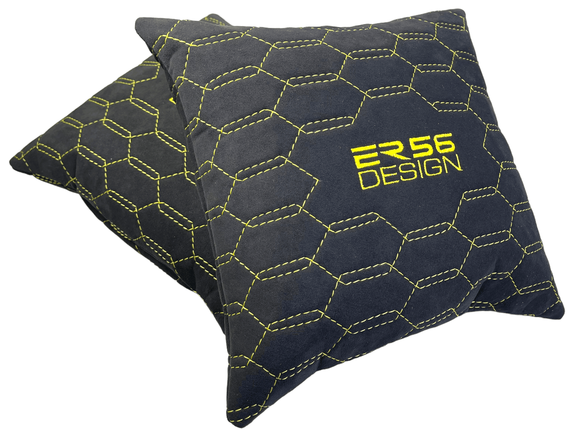 Black Alcantara Leather Pillows ER56 Design Set of 2 Yellow Sewing - AutoWin