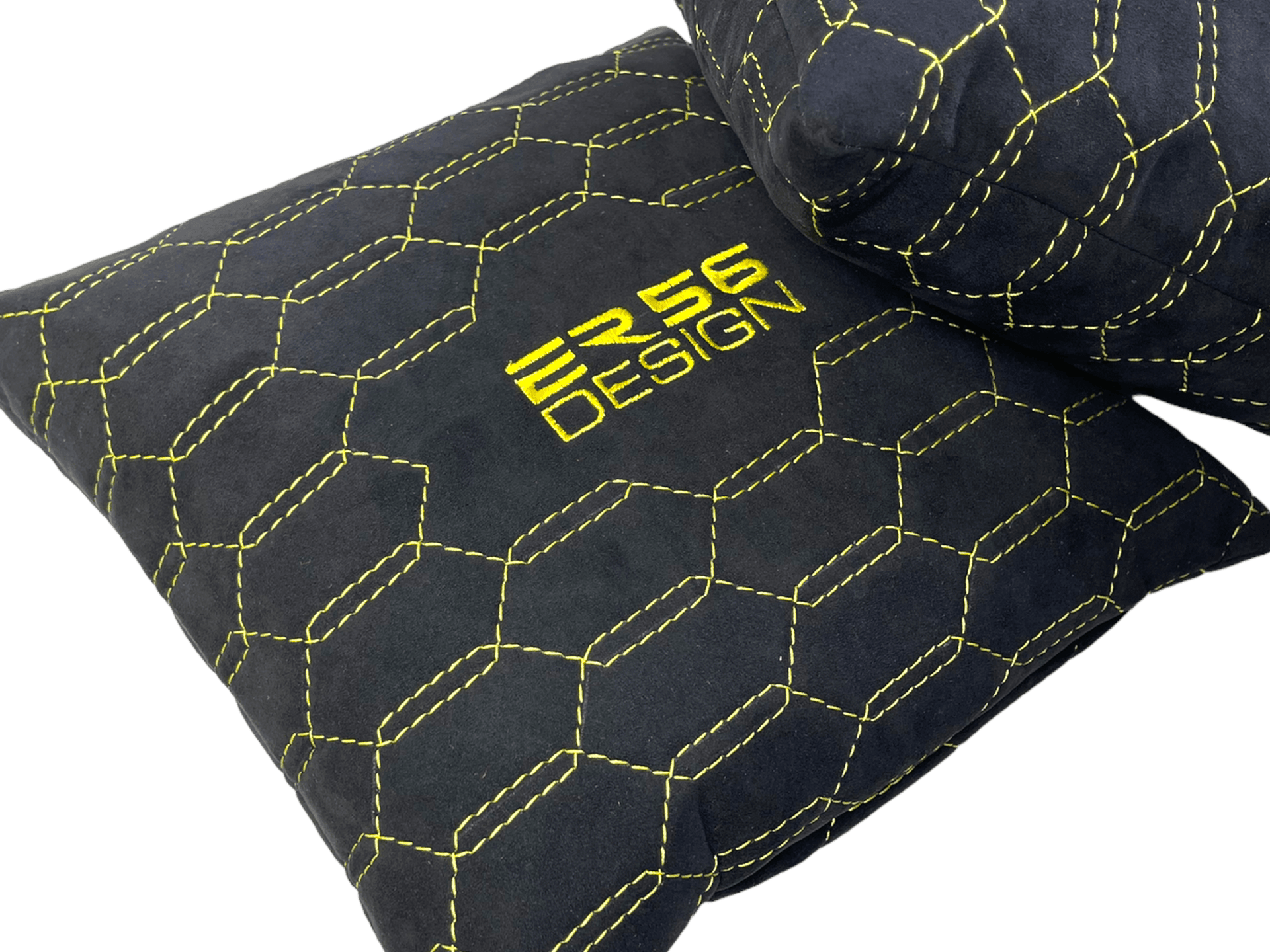 Black Alcantara Leather Pillows ER56 Design Set of 2 Yellow Sewing - AutoWin