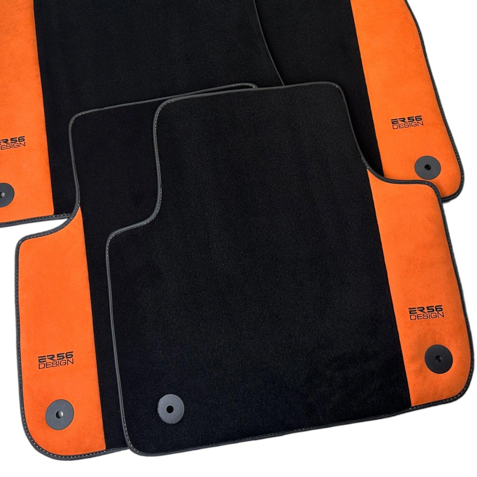 Black Floor Mats for Audi A4 - B9 Avant (2018-2019) With Orange Alcantara | ER56 Design - AutoWin