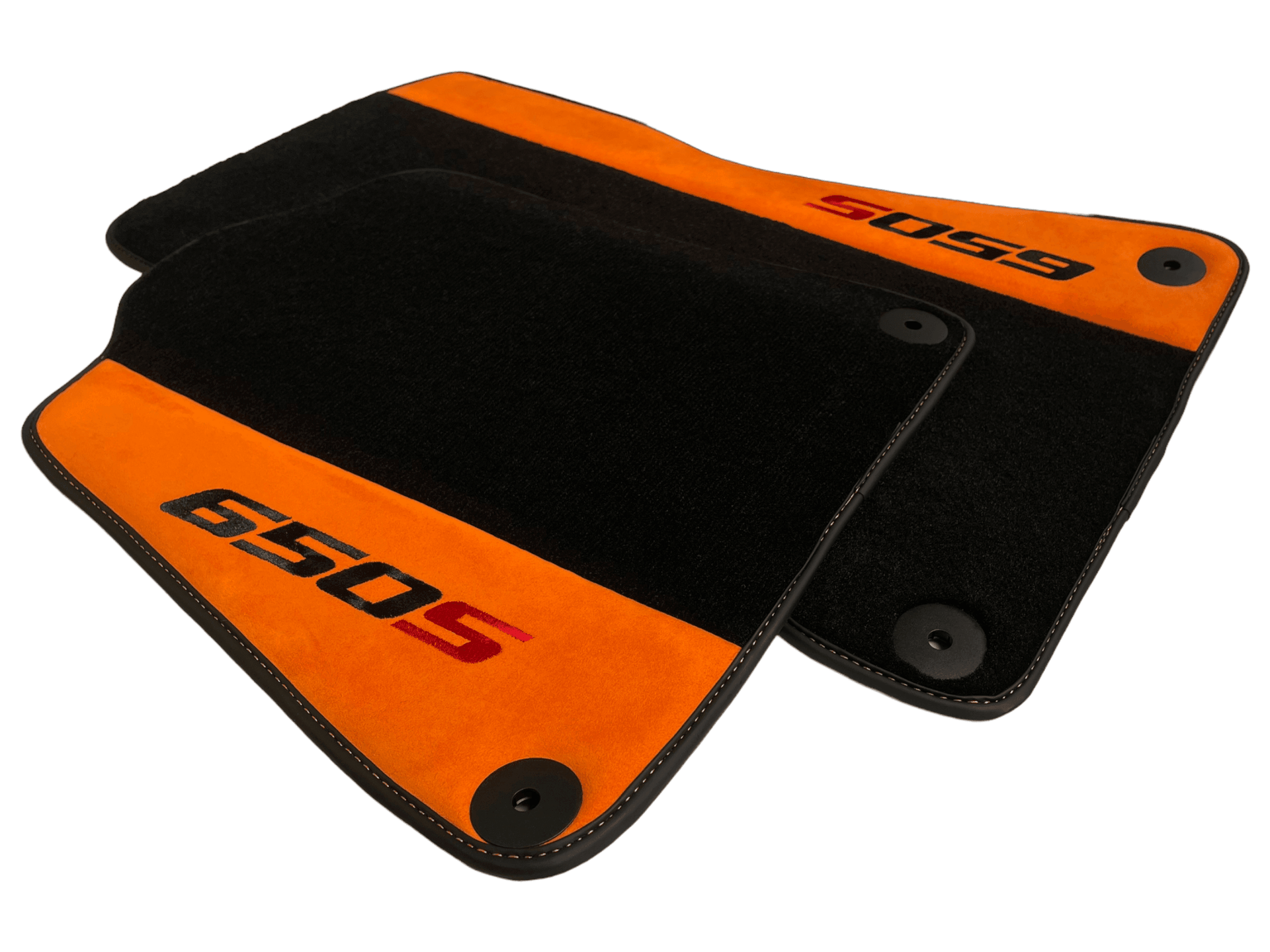 Black Floor Mats For McLaren 650S Black Tailored With Orange Alcantara Leather - AutoWin
