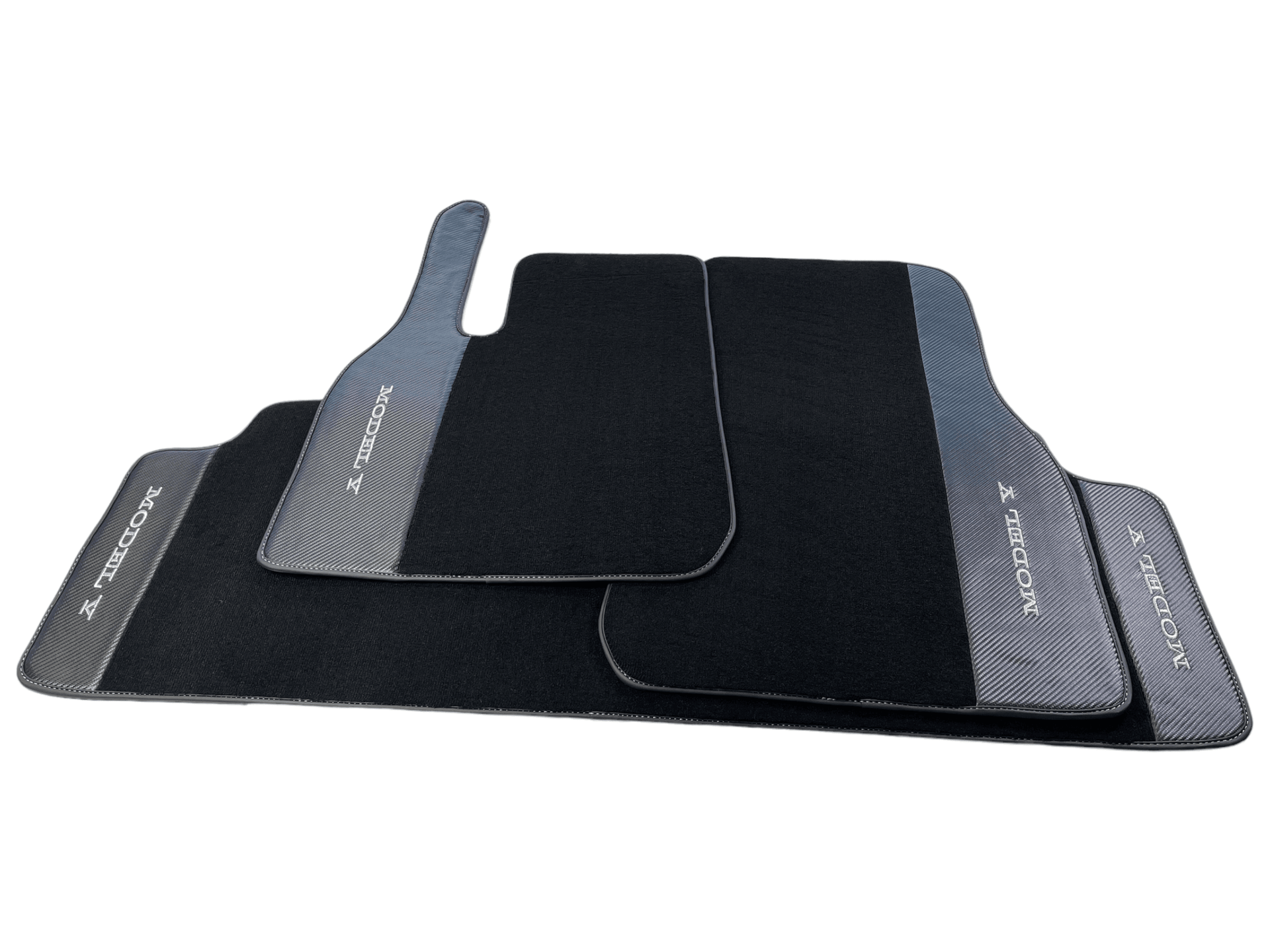 Black Floor Mats For Tesla Model Y With Carbon Fiber Leather - AutoWin