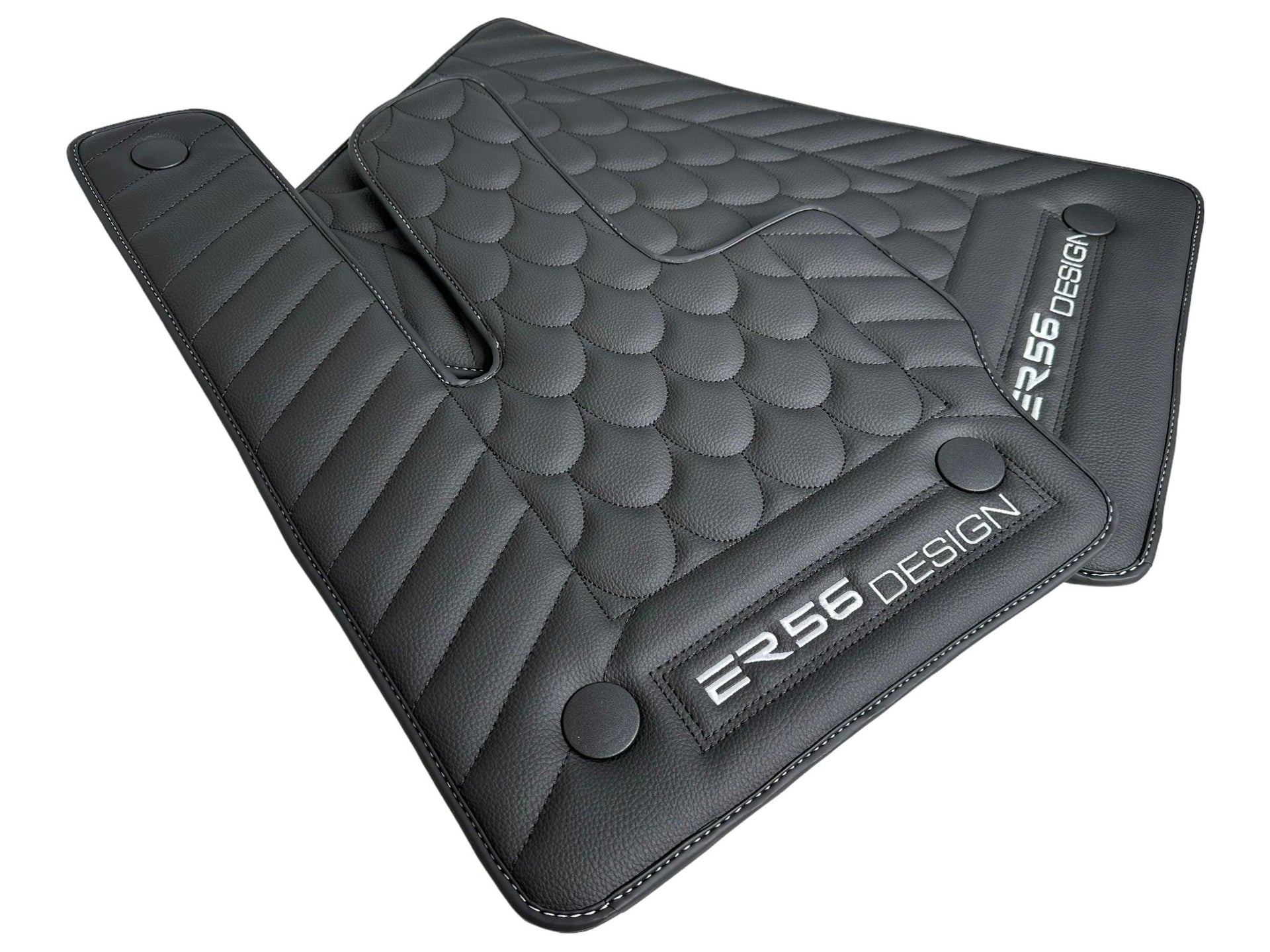 Black Leather Floor Mats For Mercedes-Benz G Class 2019-2022 W463 ER56 Design - AutoWin