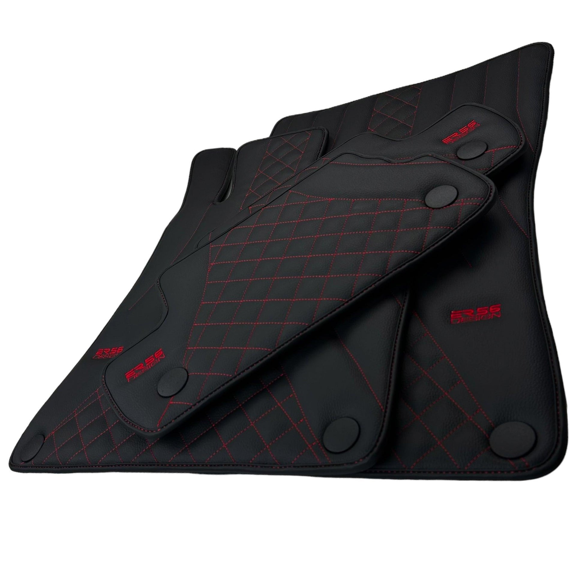 Black Leather Floor Mats For Mercedes Benz GLE-Class C167 Coupe - 5 Seats (2020-2023) Hybrid | ER56 Design - AutoWin