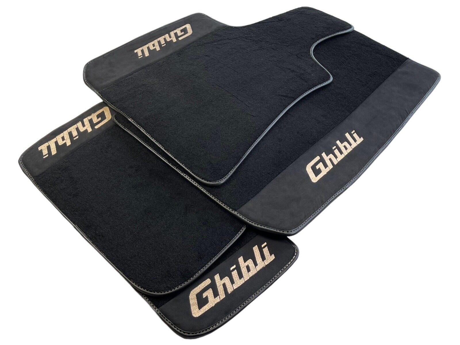 Floor Mats For Maserati Ghibli 2013-2022 Black With Alcantara Leather - AutoWin