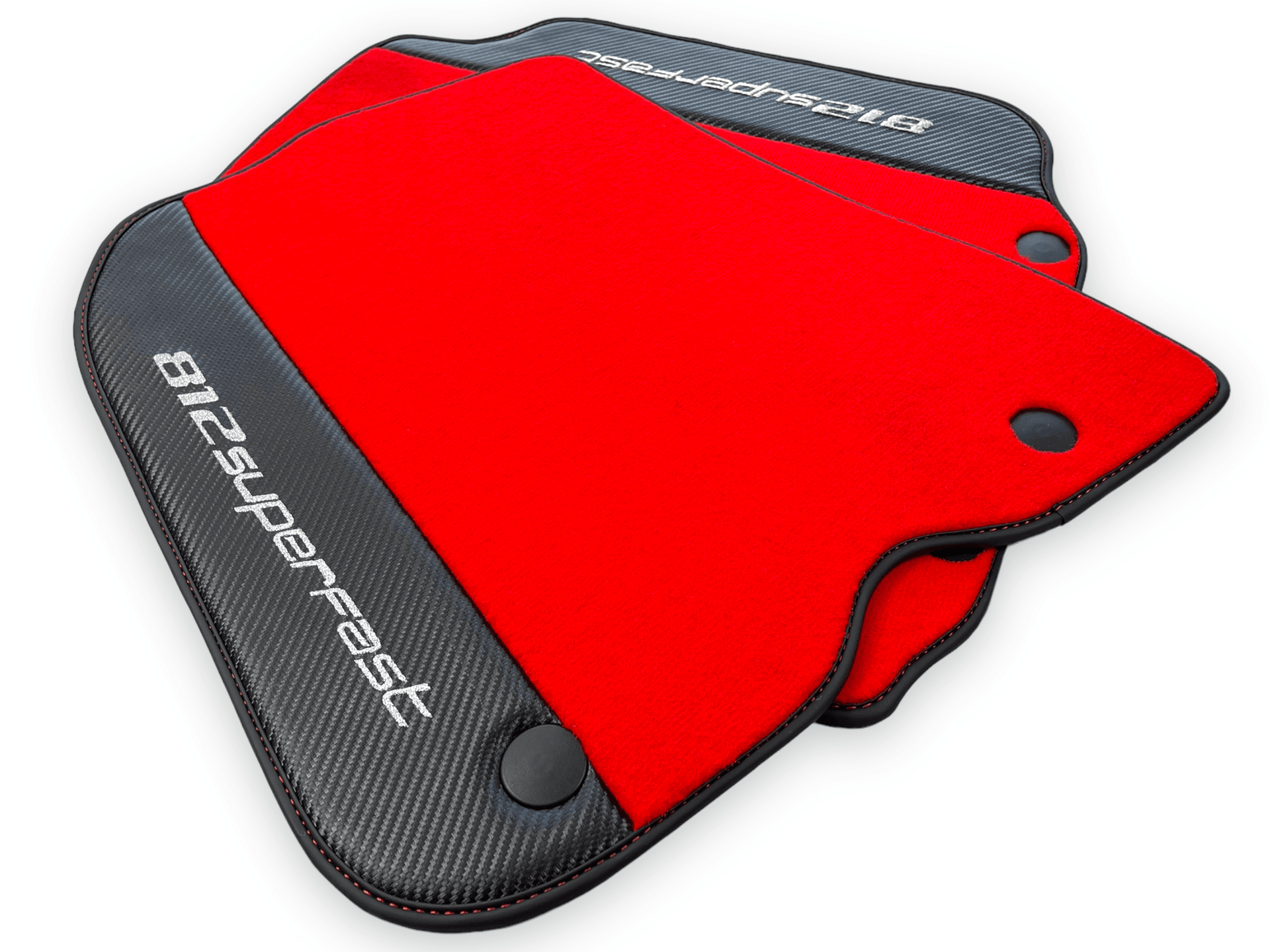 Red Floor Mats For Ferrari 812 Superfast With Carbon Fiber Leather - AutoWin