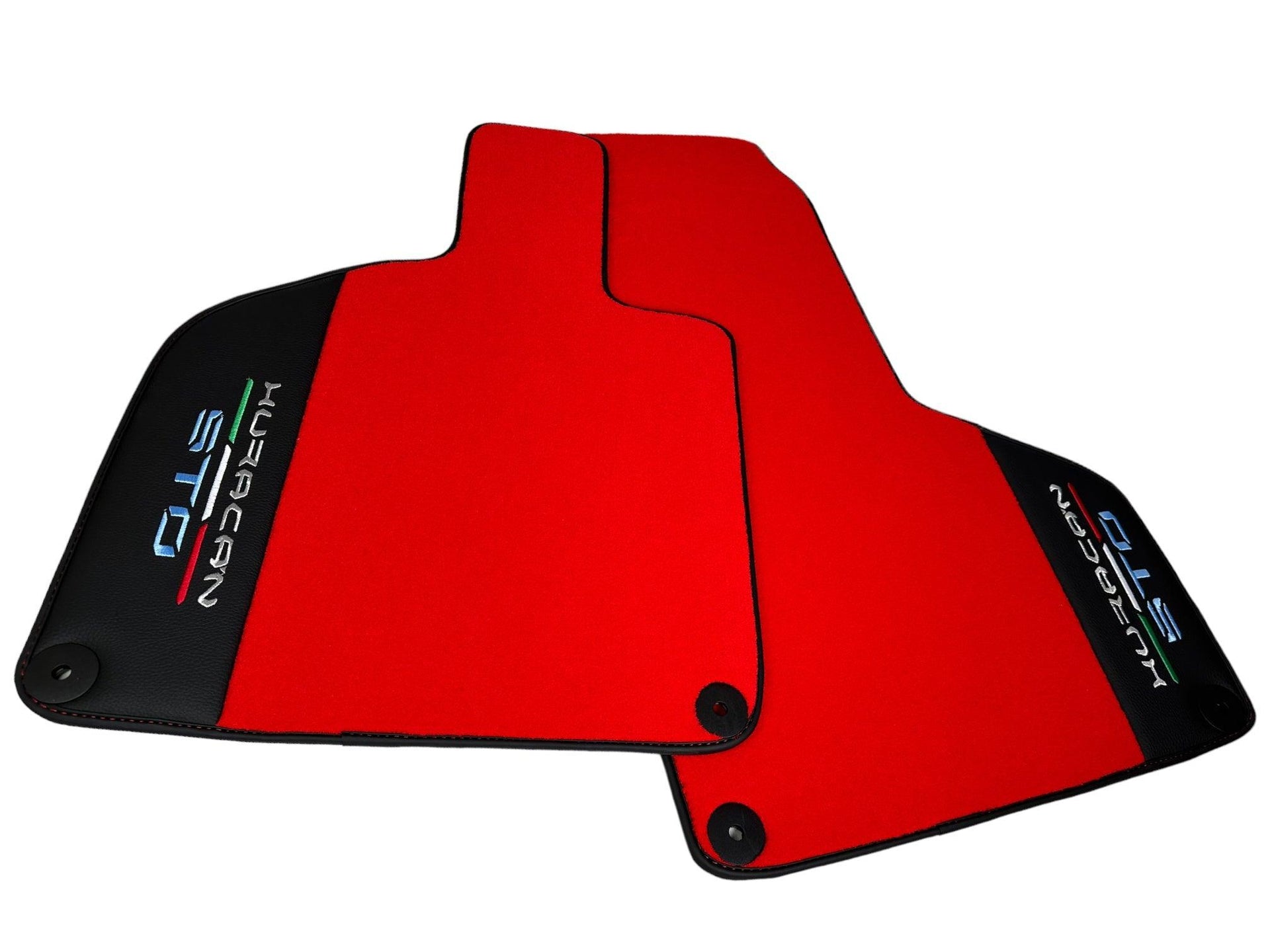 Red Floor Mats for Lamborghini Huracan STO With Black Leather Red Sewing - AutoWin