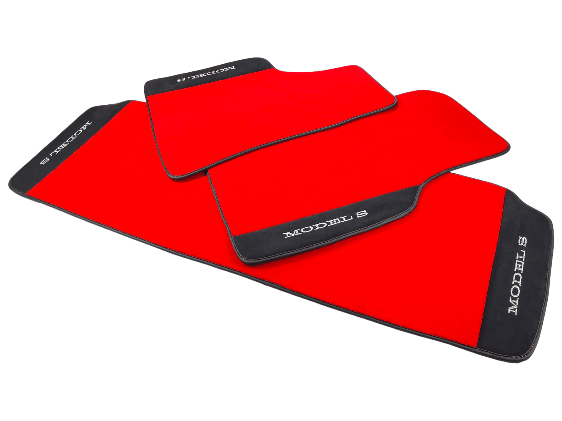 Red Floor Mats For Tesla Model S With Alcantara Leather - AutoWin