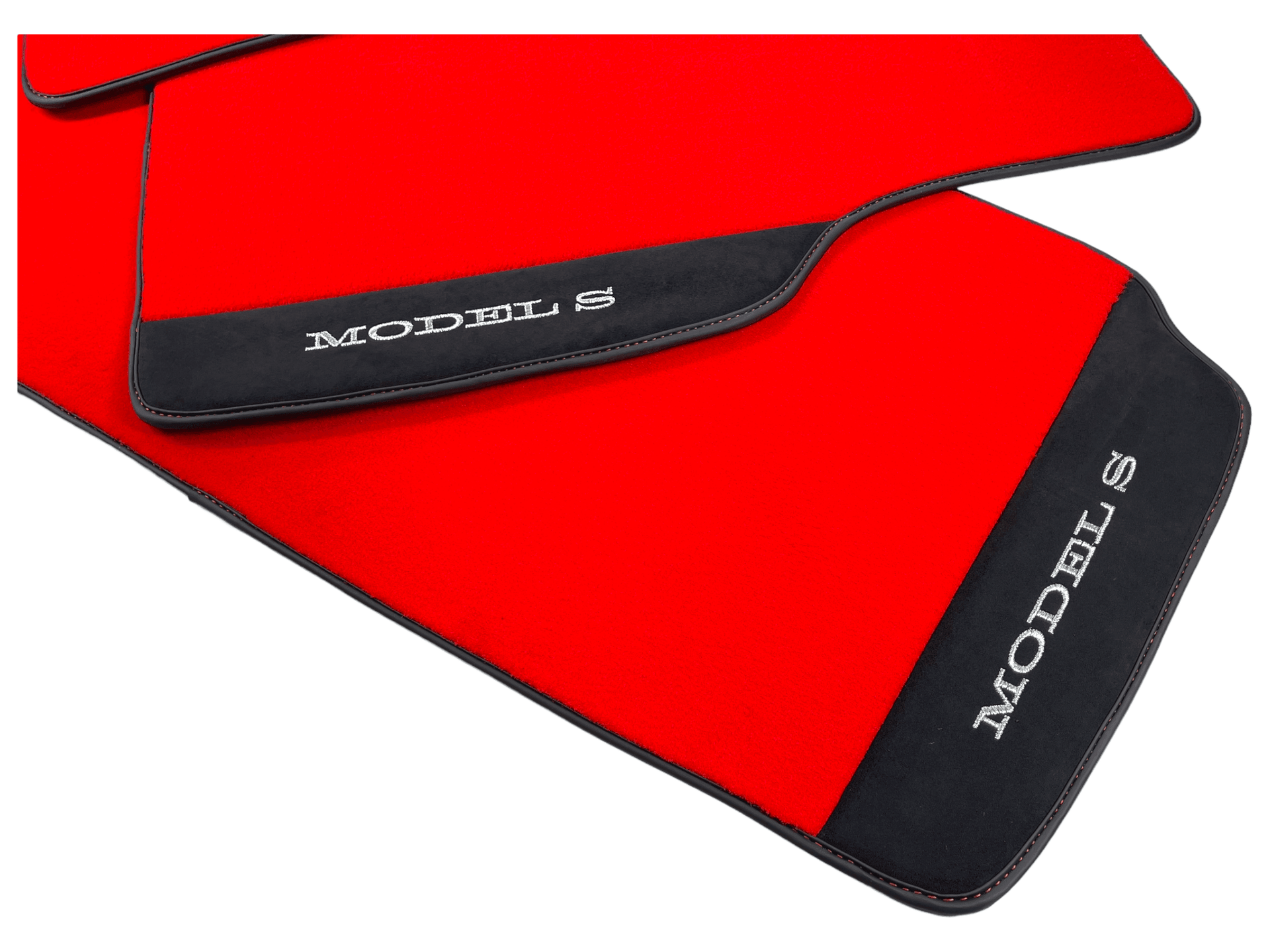 Red Floor Mats For Tesla Model S With Alcantara Leather - AutoWin