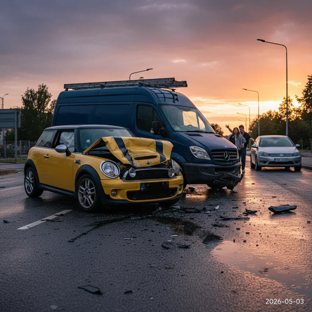 Editorial photo-realistic HERO image for automotive news (2026-05-03). Feature Mini vehicles specifically Cooper S. Scene: A dramatic scene of a Mini 