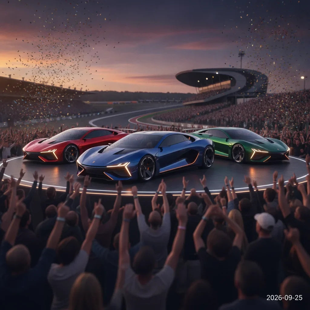 Editorial photo-realistic HERO image for automotive news (2026-09-25). Feature HDT vehicles specifically HDT Reboot Model. Scene: A high-energy reveal