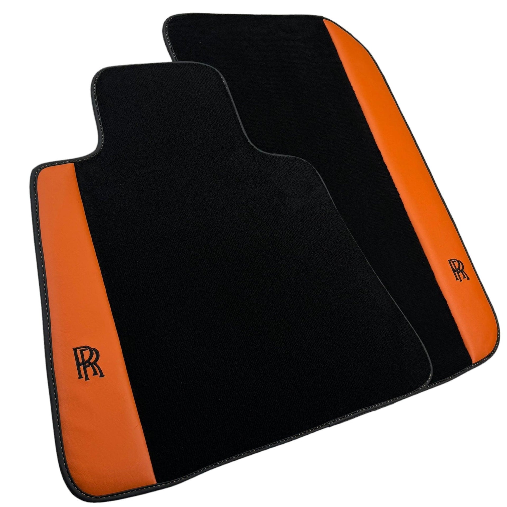 Black Floor Mats for Rolls Royce Cullinan with Orange Leather - AutoWin