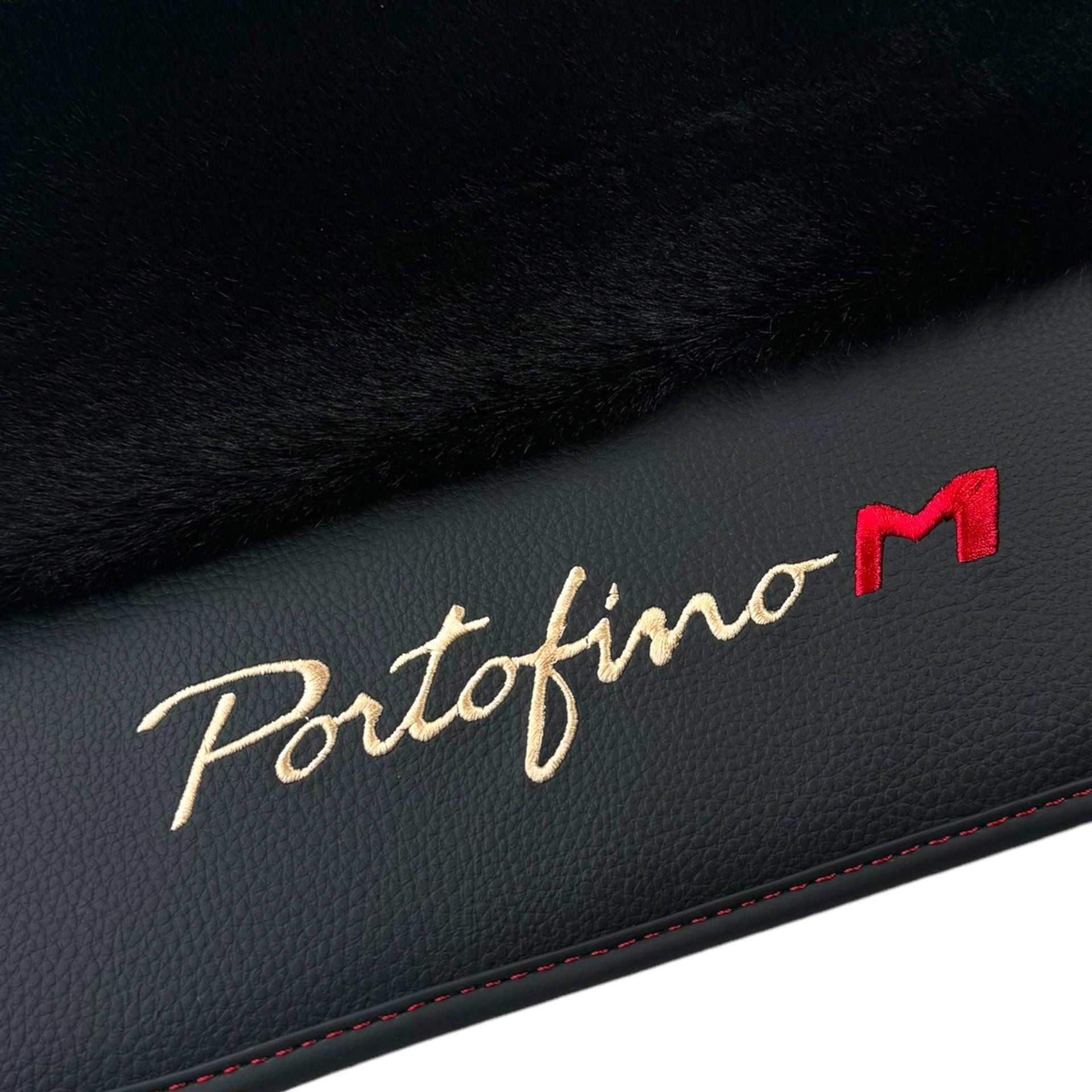 Black Sheepskin Floor Mats for Ferrari Portofino M (2018-2023) with Leather - AutoWin