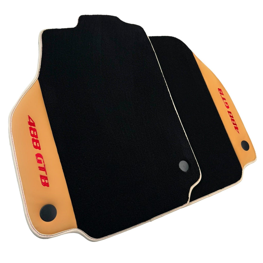 Black Floor Mats For Ferrari 488 GTB (2015-2022) with Beige Nappa Leather - AutoWin