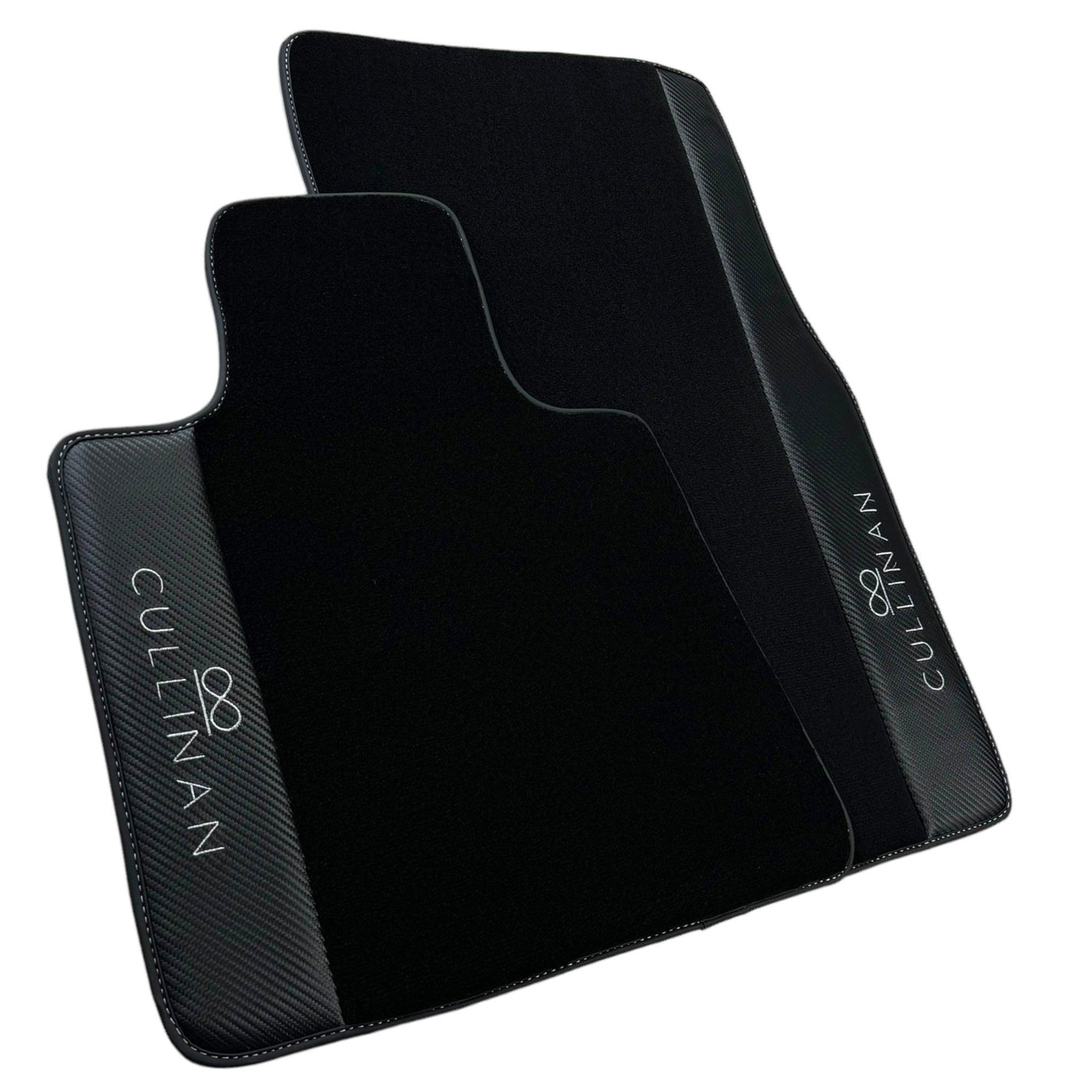 Black Floor Mats for Rolls Royce Cullinan with Carbon Fiber Leather - AutoWin