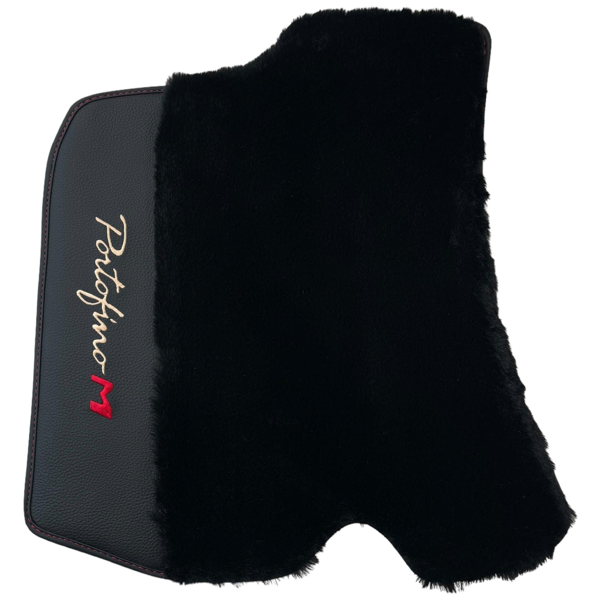 Black Sheepskin Floor Mats for Ferrari Portofino M (2018-2023) with Leather - AutoWin