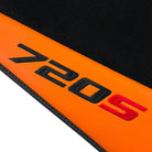 Black Floor Mats for McLaren 720S (2017-2021) with Orange Leather - AutoWin