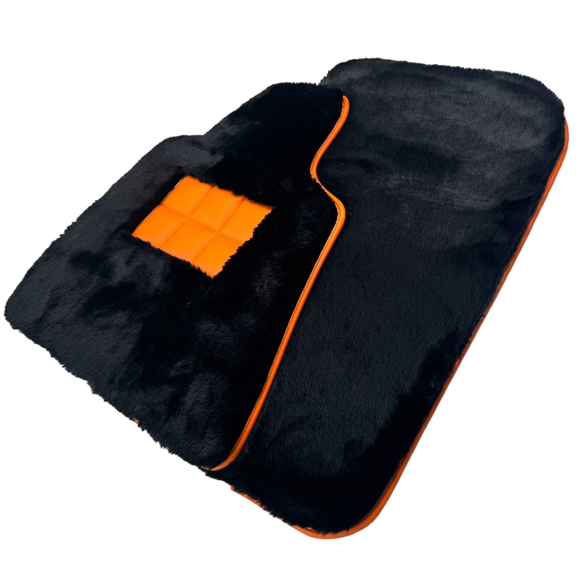 Black Sheepskin Floor Mats for Rolls-Royce Phantom VIII (2017-2024) Orange Leather Trim - AutoWin
