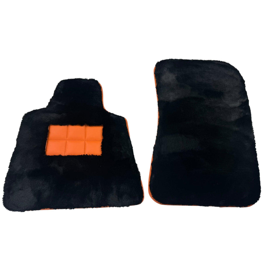 Black Sheepskin Floor Mats for Rolls-Royce Ghost Series II (2021-2024) I Orange Leather Trim - AutoWin