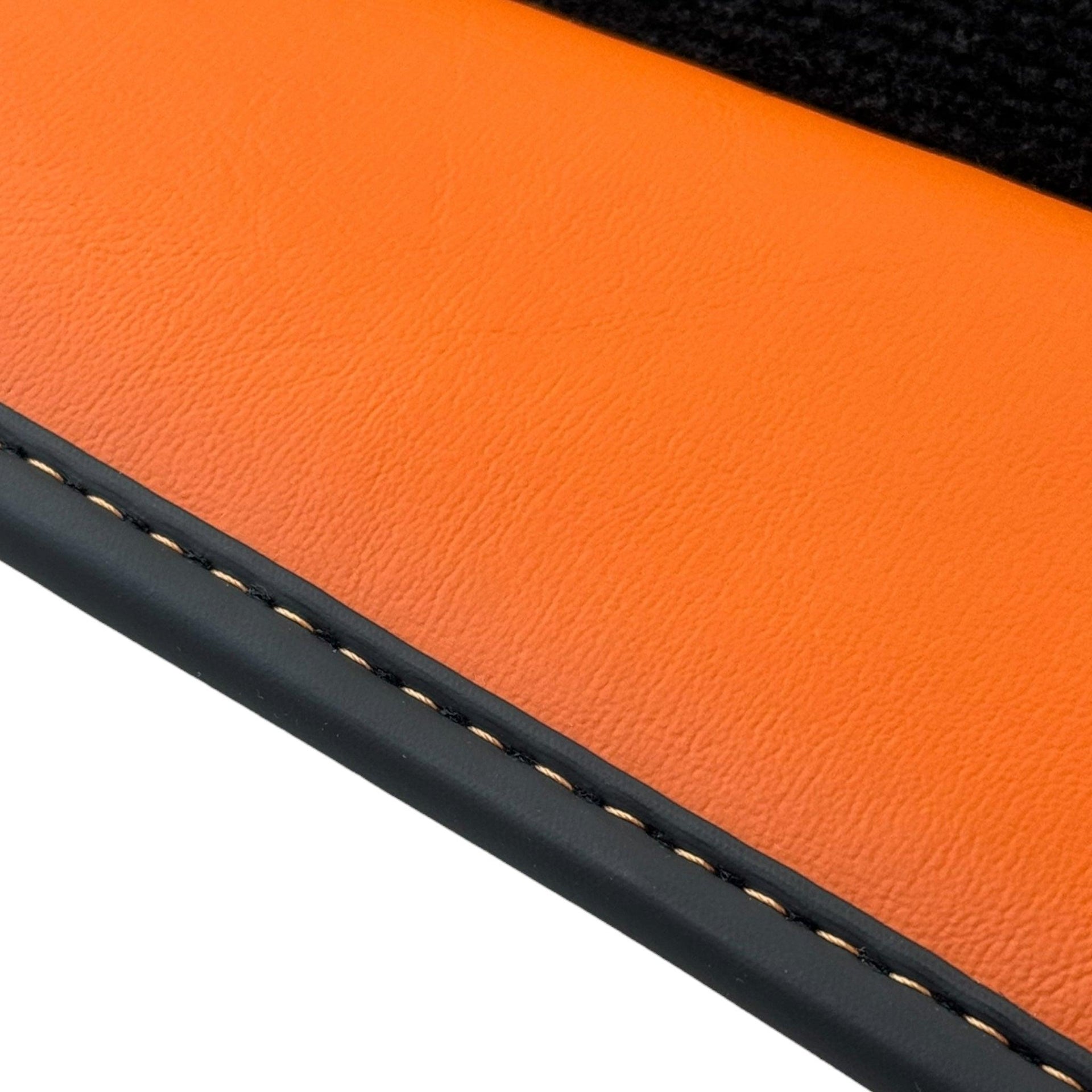 Black Floor Mats for Rolls Royce Cullinan with Orange Leather - AutoWin