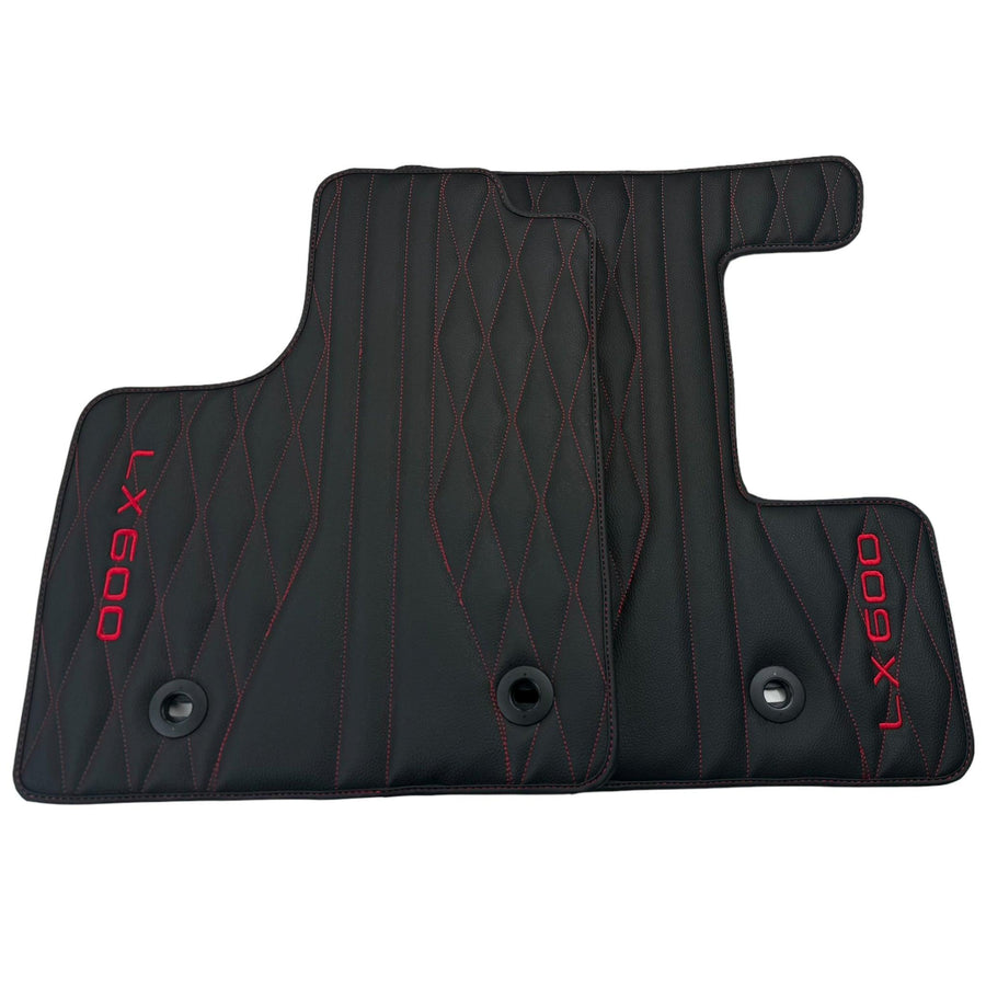 Leather Floor Mats for Lexus LX 600 (2022-2024) with Red Stitching - AutoWin
