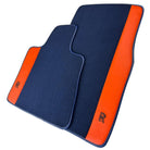 Dark Blue Floor Mats for Rolls Royce Cullinan with Orange Leather - AutoWin