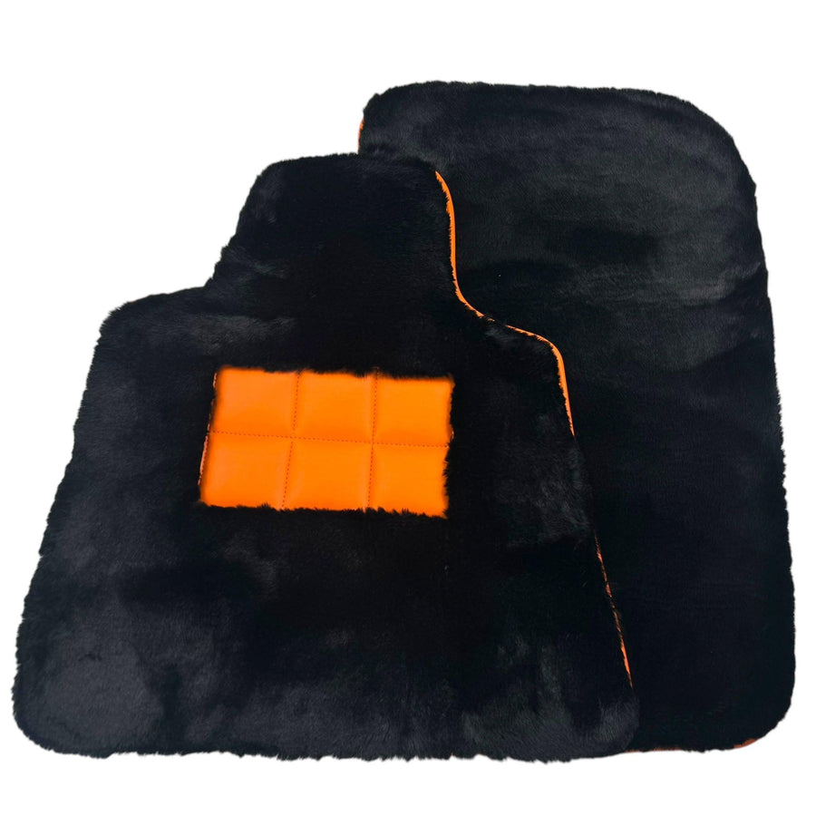 Black Sheepskin Floor Mats for Rolls-Royce Ghost Series II (2021-2024) I Orange Leather Trim - AutoWin