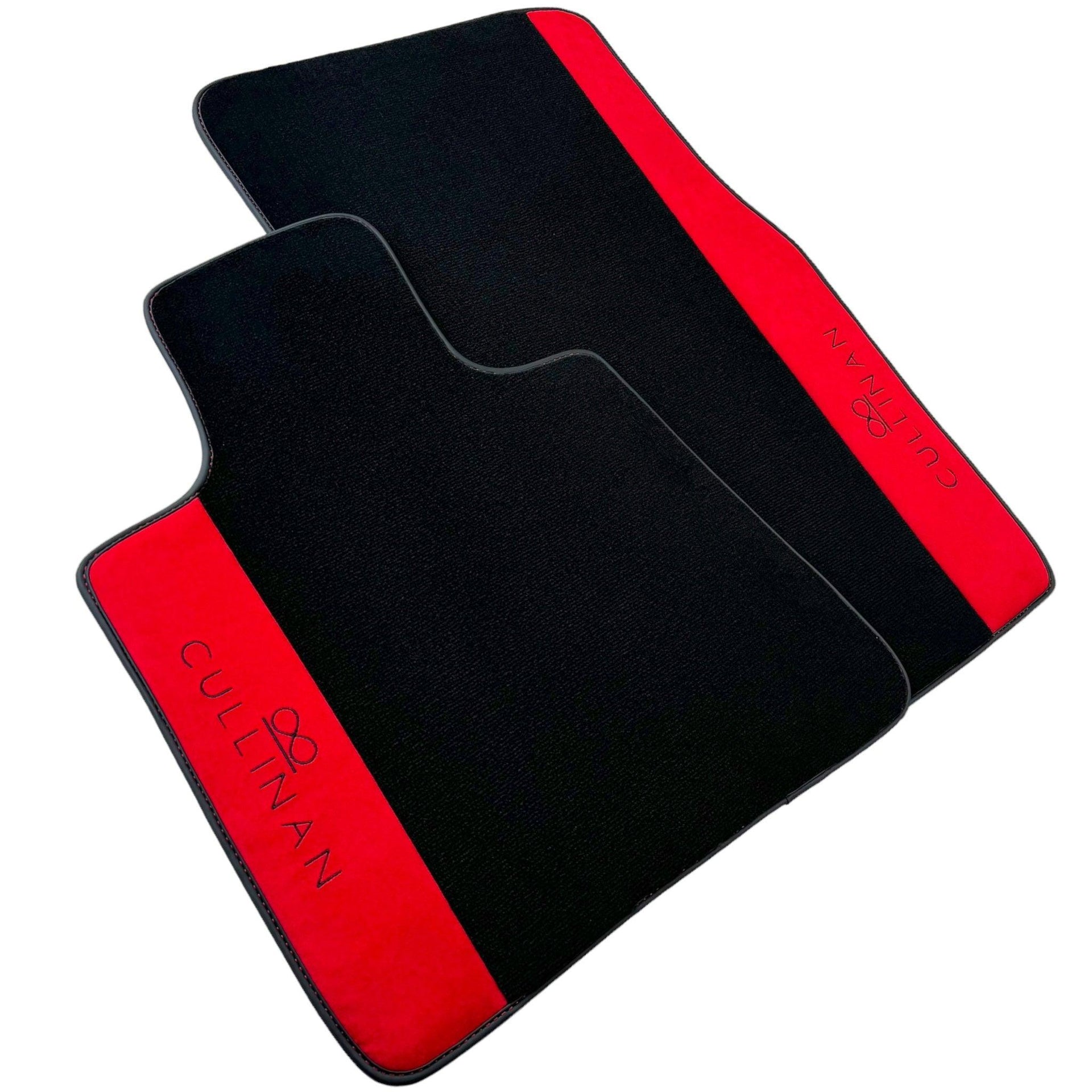 Black Floor Mats for Rolls Royce Cullinan with Red Alcantara Leather - AutoWin