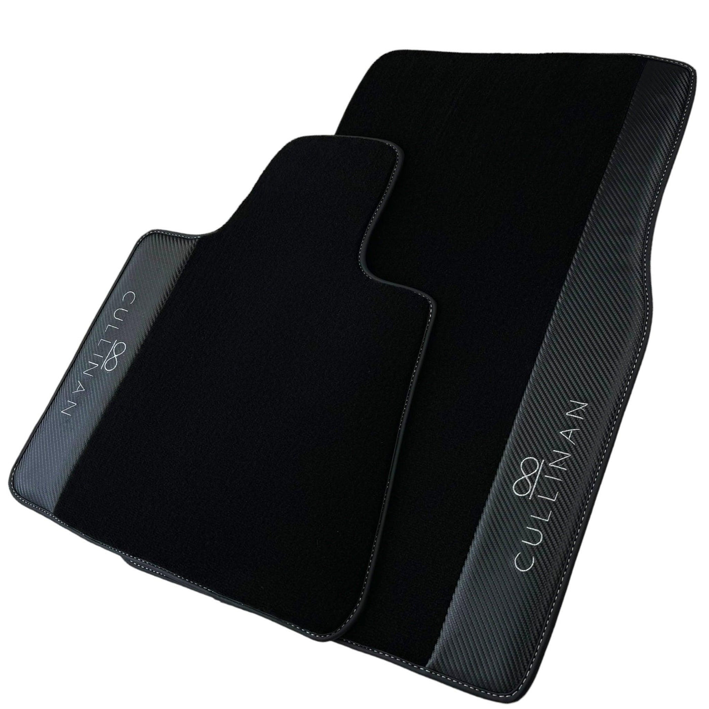 Black Floor Mats for Rolls Royce Cullinan with Carbon Fiber Leather - AutoWin