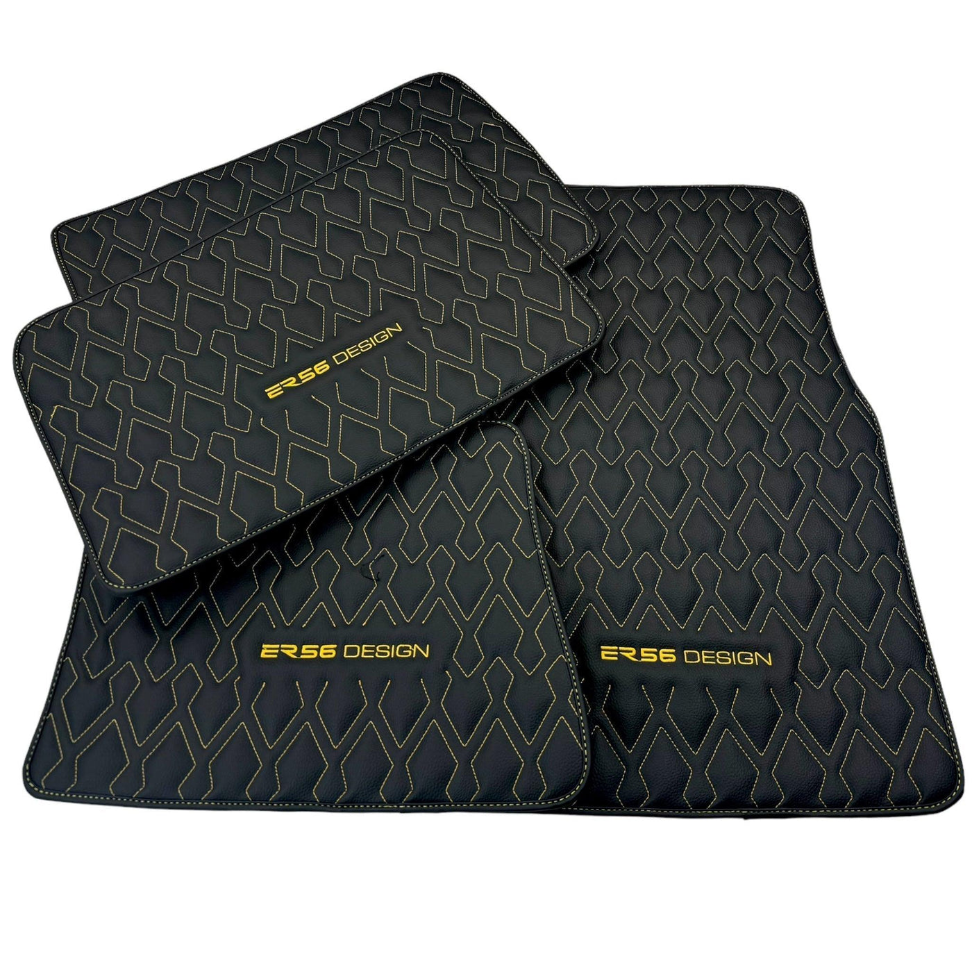 Black Leather Floor Mats for Rolls-Royce Phantom VIII (2017-2024) ER56 Design - AutoWin