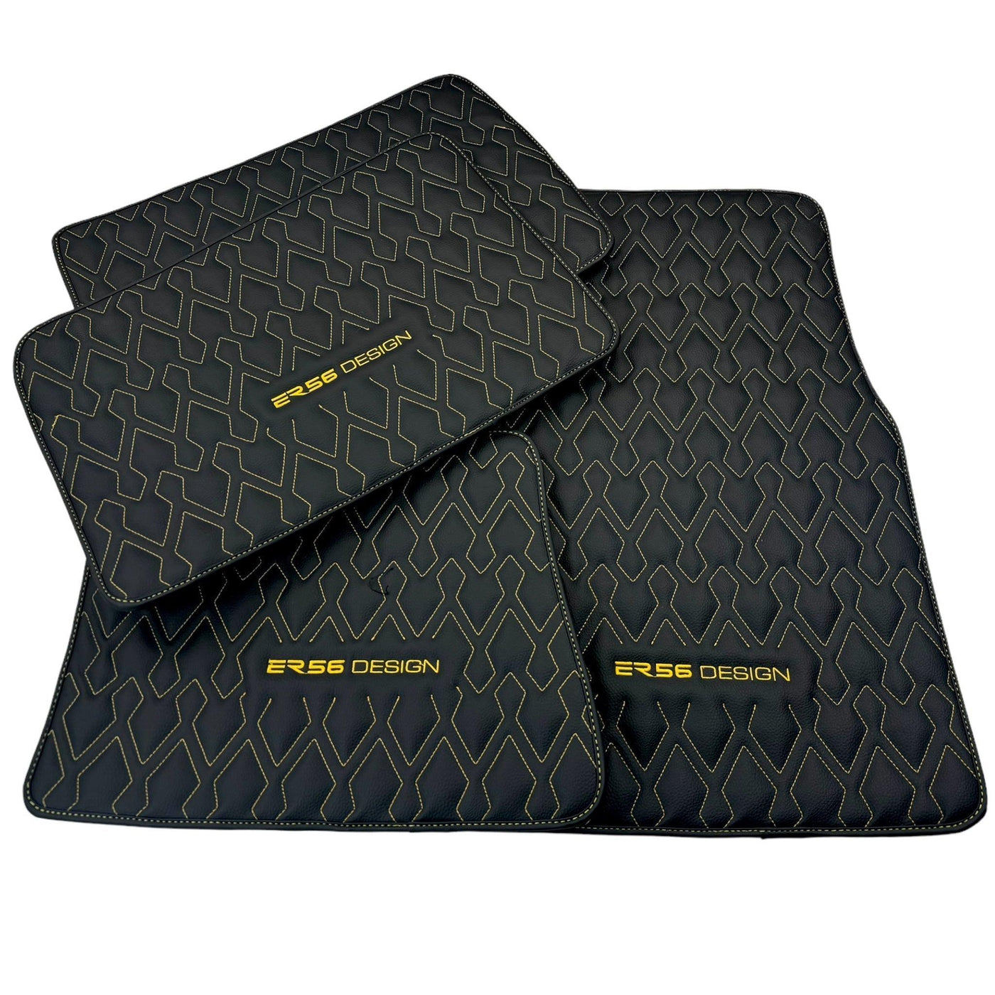 Black Leather Floor Mats for Rolls-Royce Ghost Series II (2021-2024) ER56 Design - AutoWin