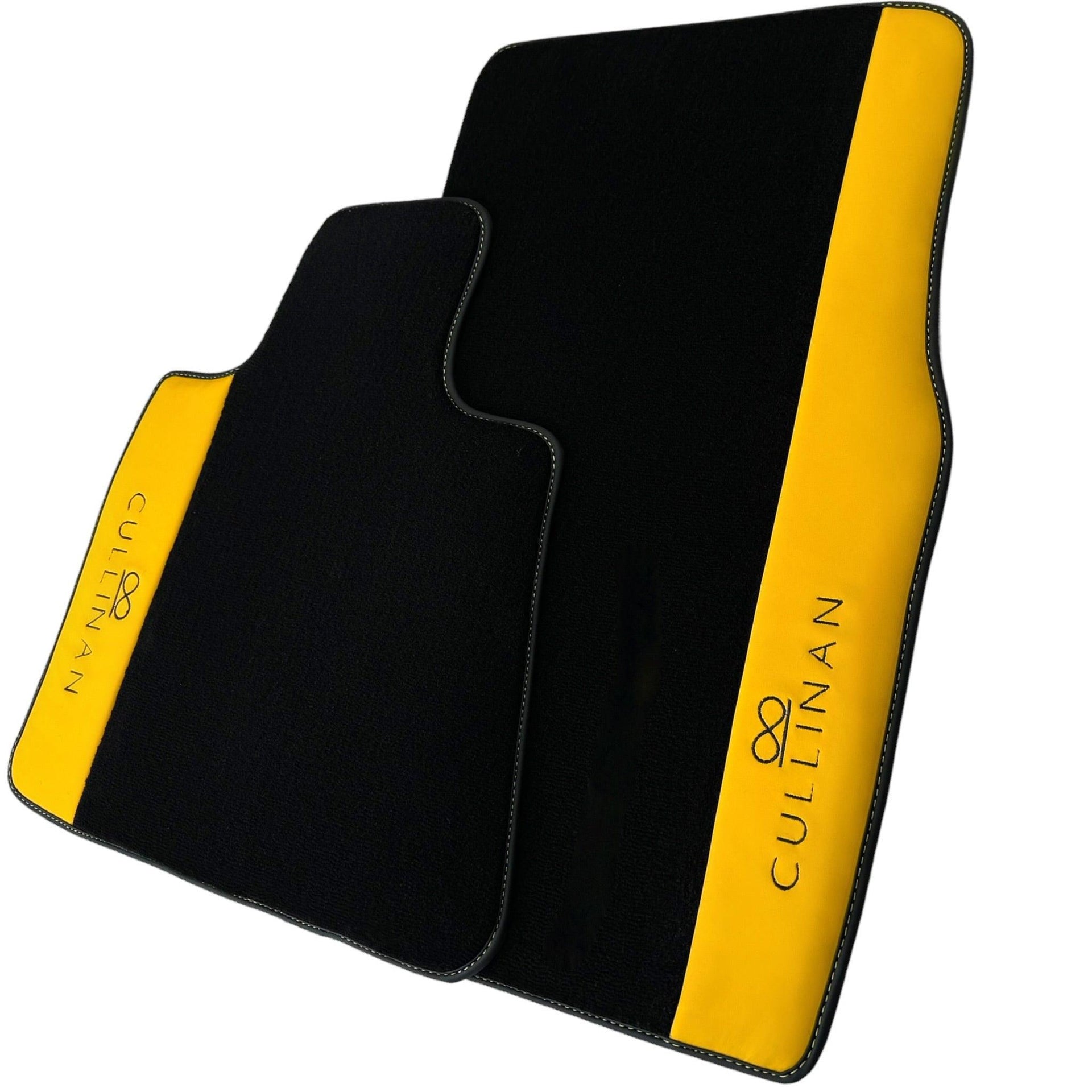 Black Floor Mats for Rolls Royce Cullinan with Yellow Leather - AutoWin