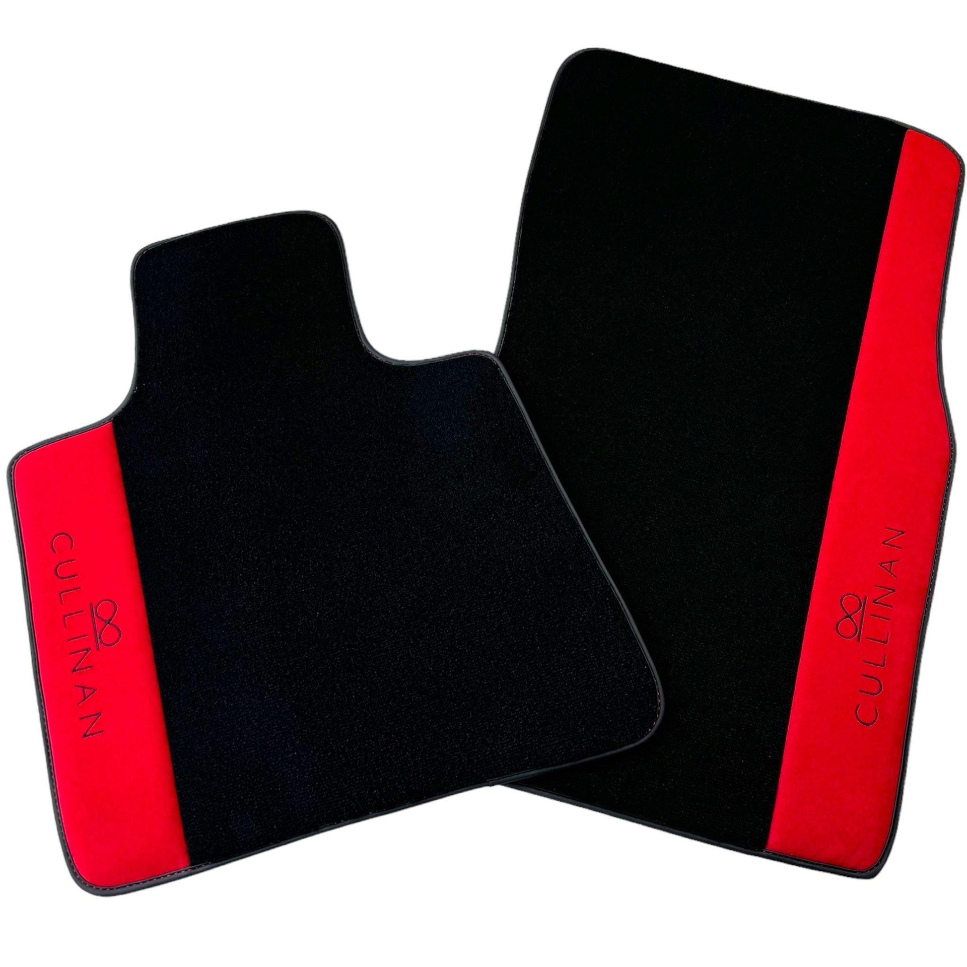 Black Floor Mats for Rolls Royce Cullinan with Red Alcantara Leather - AutoWin