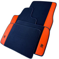 Dark Blue Floor Mats for Rolls Royce Cullinan with Orange Leather - AutoWin